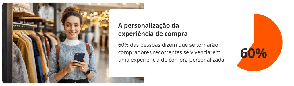 A personalização da experiência de compra 60% das pessoas dizem que se tornarão compradores recorrentes se vivenciarem uma experiência de compra personalizada.